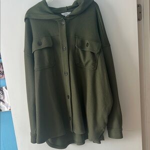 Olive Green Hooded Button-Up Shirt